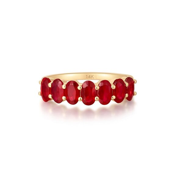 Oval Ruby 14K (or 18k upon request) Yellow Gold Eternity Band Ring - Picture 1 of 5